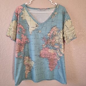 Misslook Women's World Map Print Top - Multicolor